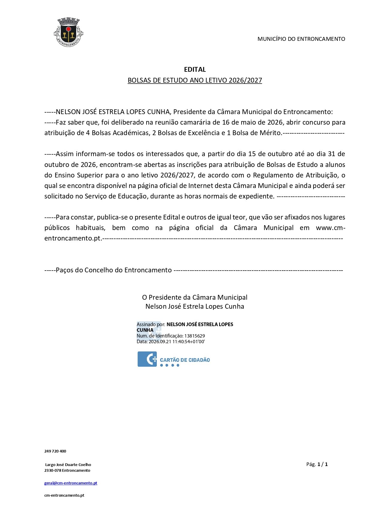 Bolsas de Estudo - Ano Letivo 2026/2027